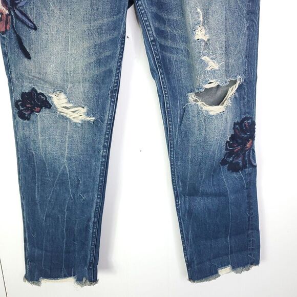 Abercrombie Jeans Womens 4 Annie Girlfriend Embroidered Floral Distressed - Picture 4 of 11